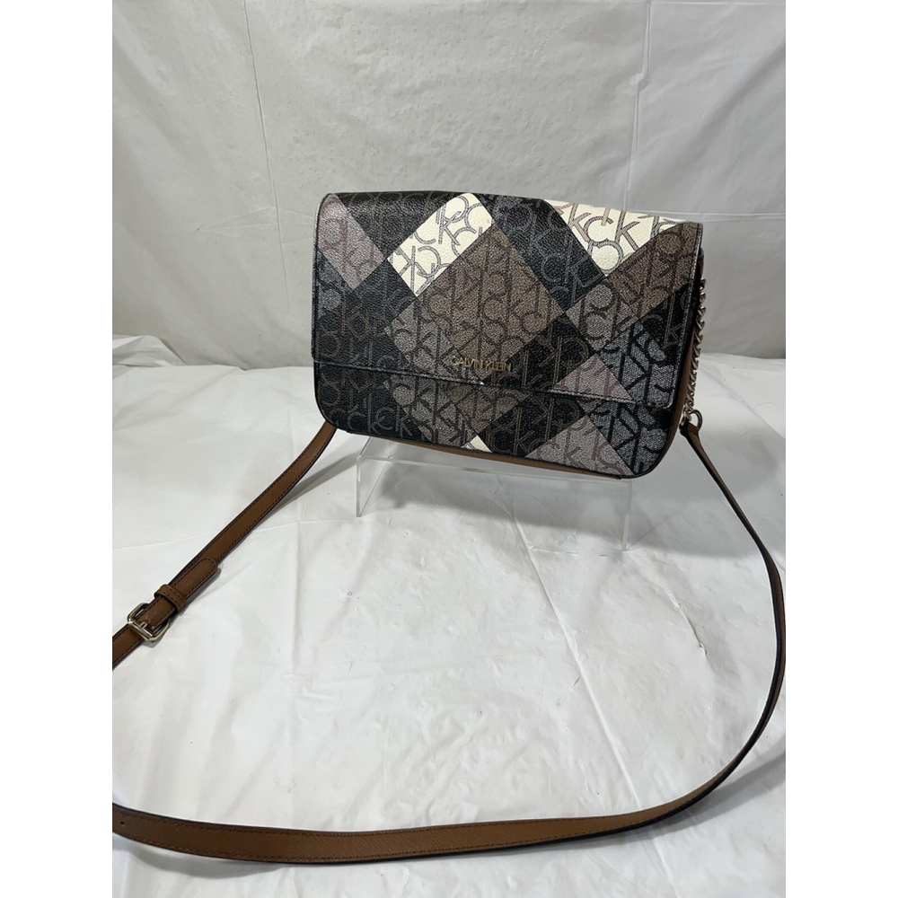 Calvin Klein Patchwork Logo Crossbody Bag - Black, Brown, Cream